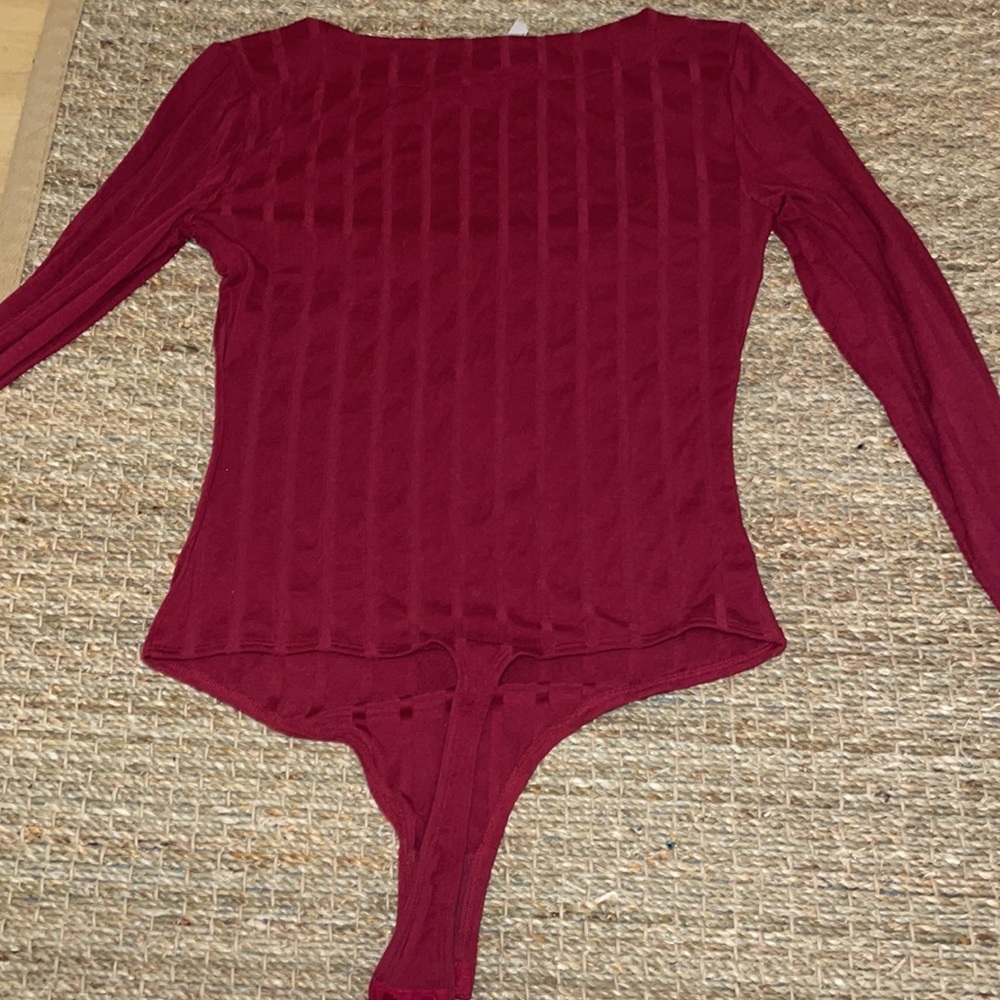 Free People leave sleeve square neck thong bodysuit, size M, color maroon red - Picture 5 of 6